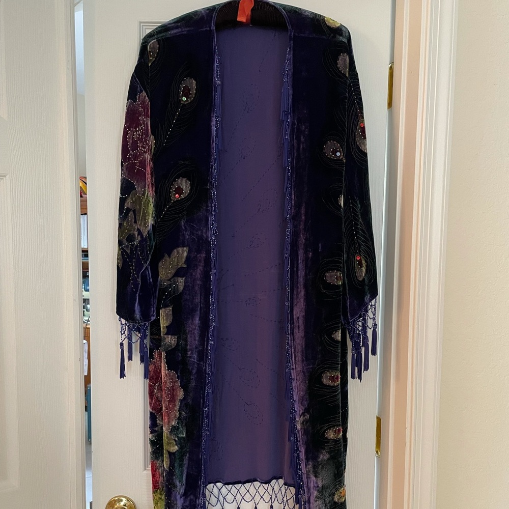 Purple velvet multi colored evening duster.